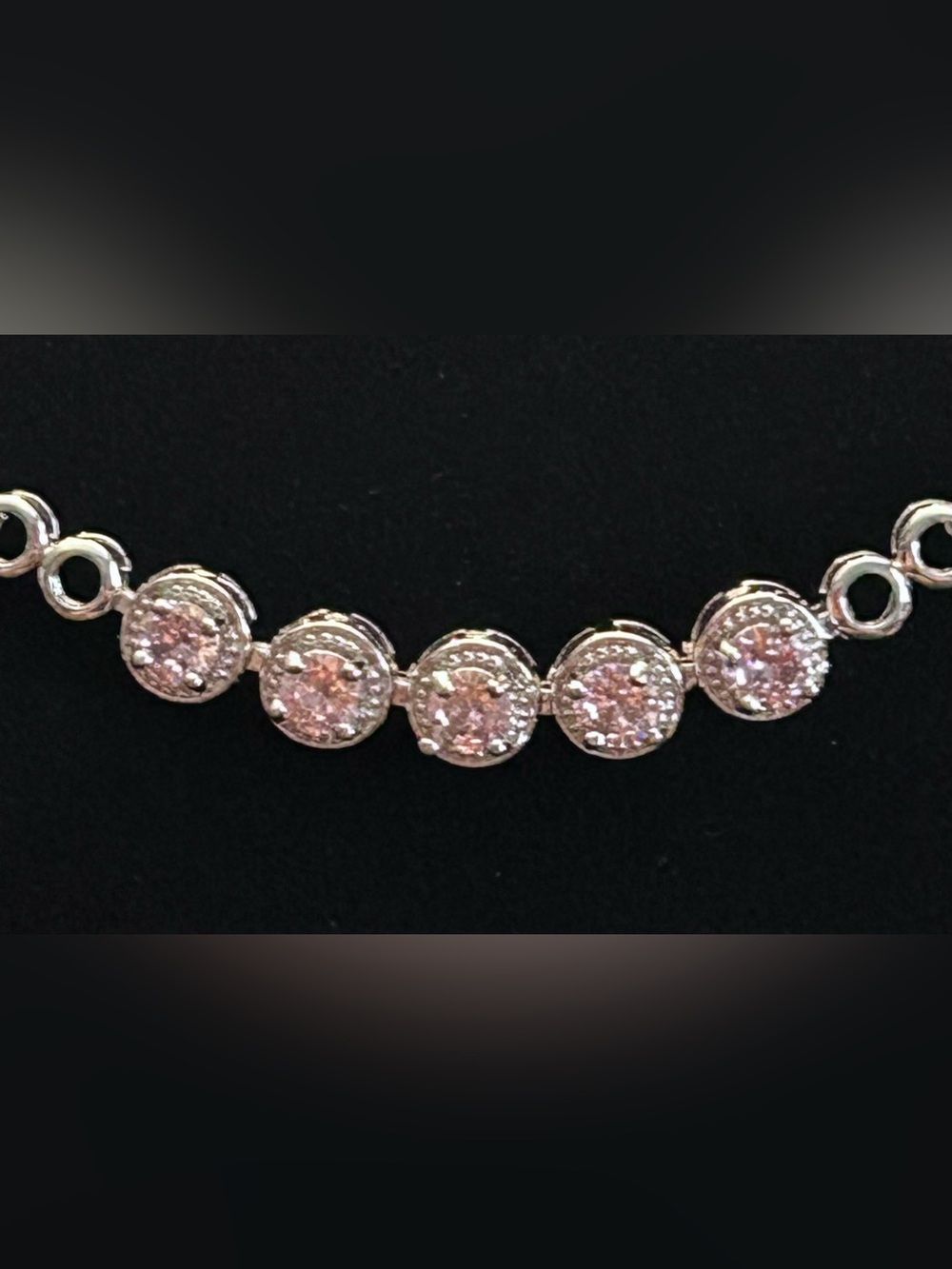 BAD Chic Silver-Tone Bracelet w/Pink Crystals & Circular Links up to 8.50” New
